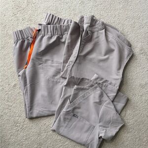 Figs Gray Scrub Set with Orange Accent